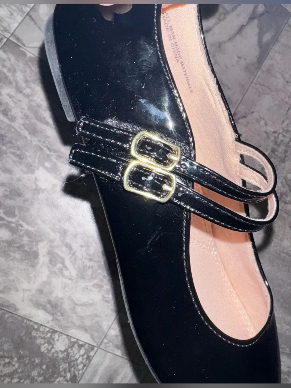 Girls Size 3 Black Patent Mary Jane Double Strap Dress Shoes